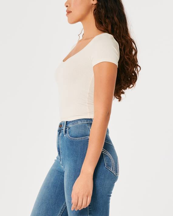 Hollister Kvinder sømløs rib-stof sweetheart baby-t-shirt 2H8Z236 toppe grå