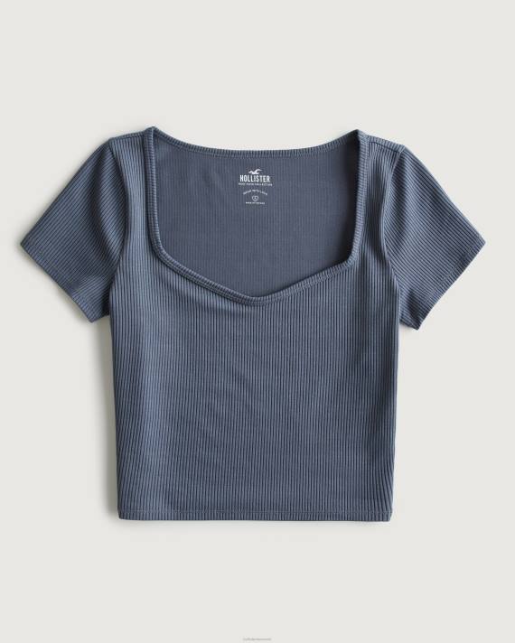 Hollister Kvinder sømløs rib-stof sweetheart baby-t-shirt 2H8Z280 toppe blå