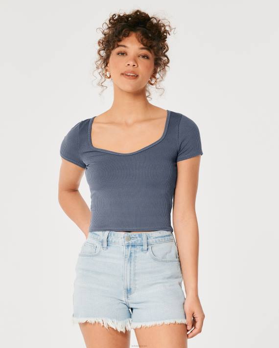 Hollister Kvinder sømløs rib-stof sweetheart baby-t-shirt 2H8Z280 toppe blå