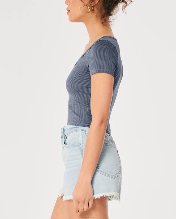 Hollister Kvinder sømløs rib-stof sweetheart baby-t-shirt 2H8Z280 toppe blå