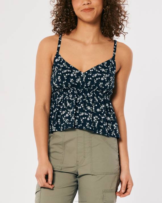 Hollister Kvinder babydoll tank 2H8Z290 toppe marineblå blomster