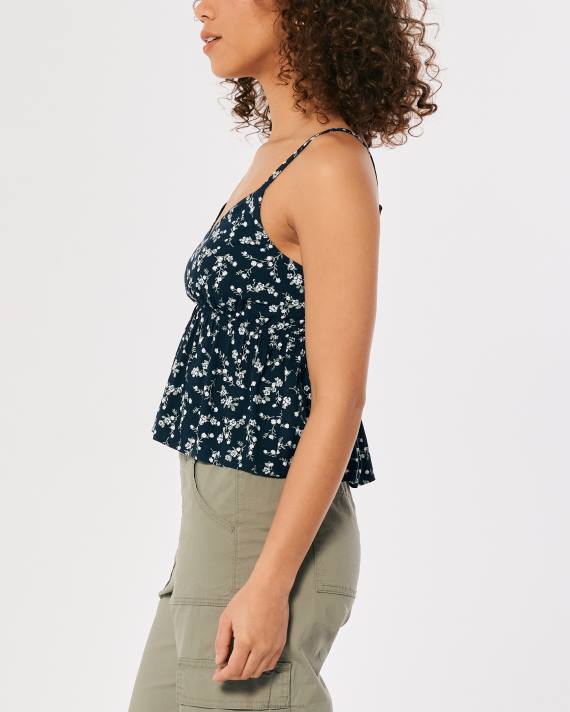 Hollister Kvinder babydoll tank 2H8Z290 toppe marineblå blomster