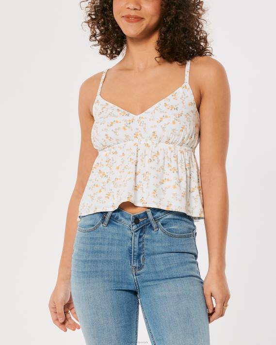 Hollister Kvinder babydoll tank 2H8Z426 toppe hvid blomstret