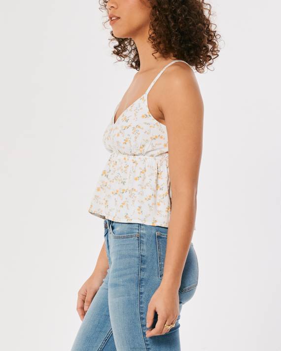 Hollister Kvinder babydoll tank 2H8Z426 toppe hvid blomstret