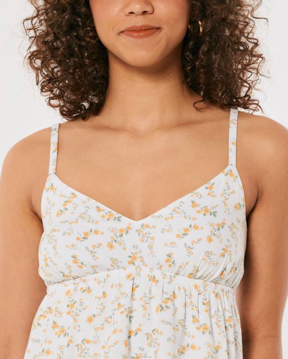 Hollister Kvinder babydoll tank 2H8Z426 toppe hvid blomstret