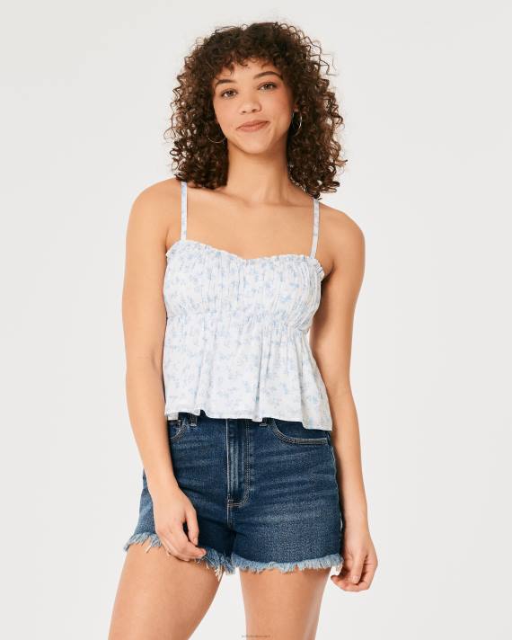 Hollister Kvinder babydoll top i rynket bomuld 2H8Z288 toppe hvid blomstret