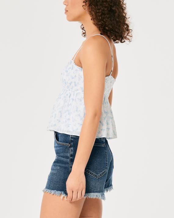 Hollister Kvinder babydoll top i rynket bomuld 2H8Z288 toppe hvid blomstret