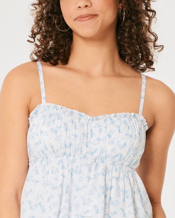 Hollister Kvinder babydoll top i rynket bomuld 2H8Z288 toppe hvid blomstret