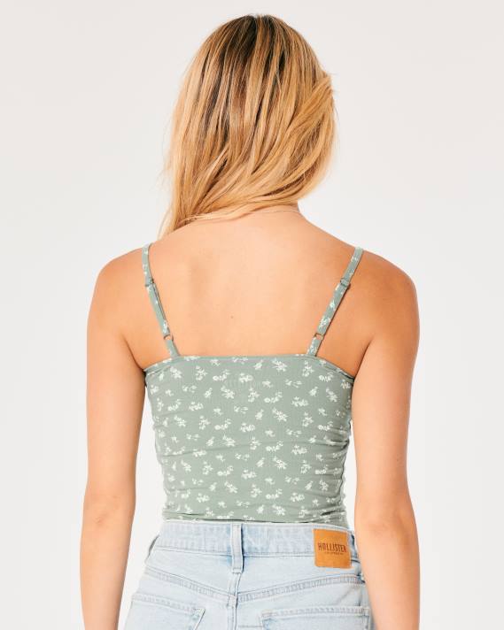 Hollister Kvinder blondekant rynket buste cami 2H8Z135 toppe grøn blomster