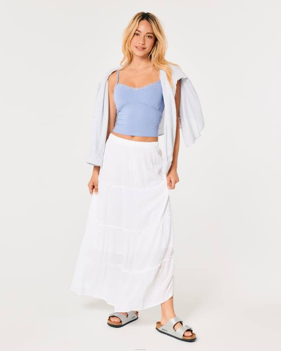 Hollister Kvinder blondekant rynket buste cami 2H8Z189 toppe lyseblå