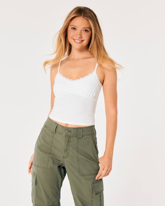 Hollister Kvinder blondekant rynket buste cami 2H8Z329 toppe hvid