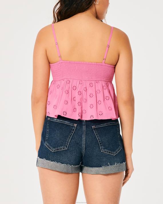 Hollister Kvinder eyelet babydoll top 2H8Z262 toppe lyserød