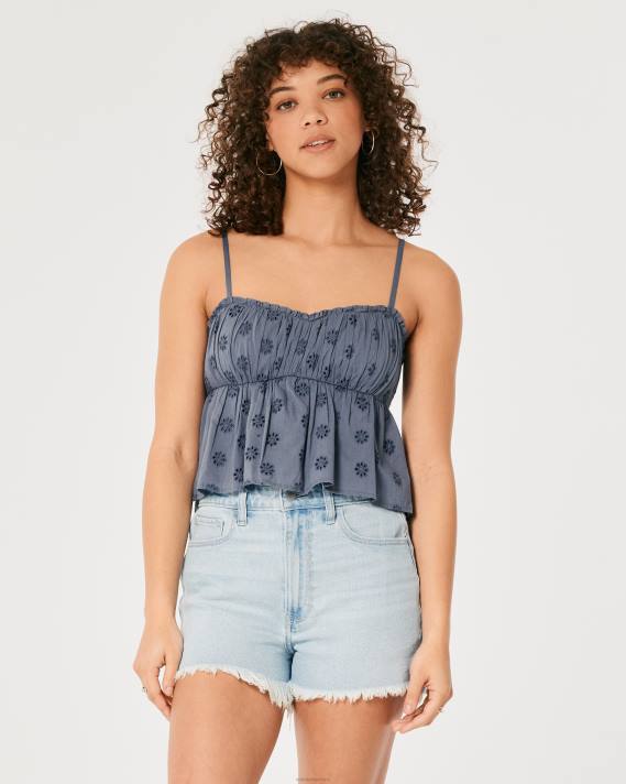Hollister Kvinder eyelet babydoll top 2H8Z319 toppe blå