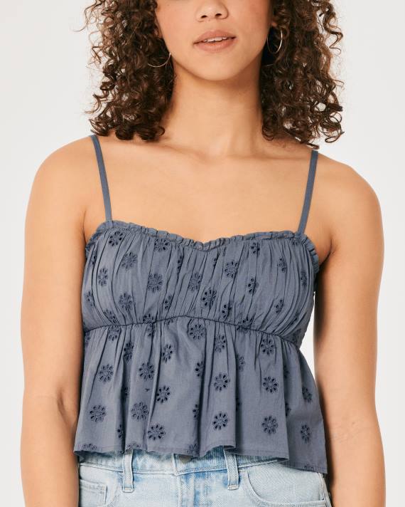 Hollister Kvinder eyelet babydoll top 2H8Z319 toppe blå