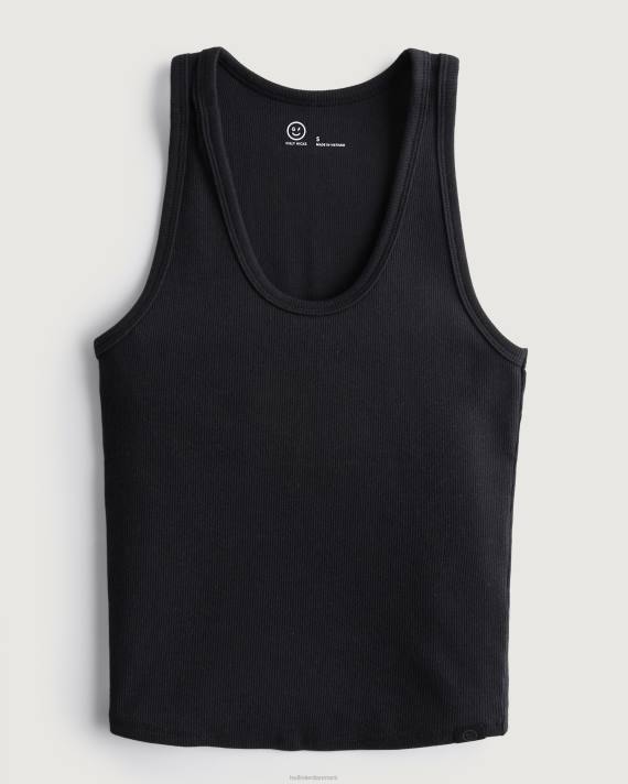Hollister Kvinder gilly hicks active essentials ribbet bomuldstank 2H8Z216 toppe sort
