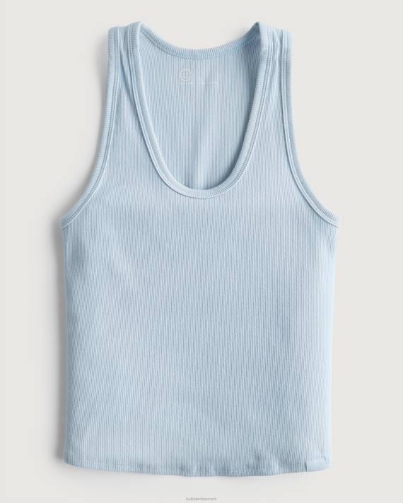 Hollister Kvinder gilly hicks active essentials ribbet bomuldstank 2H8Z415 toppe lyseblå
