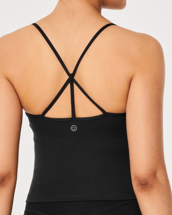Hollister Kvinder gilly hicks aktiv genopladningstank med stropper i længere længde 2H8Z196 toppe sort