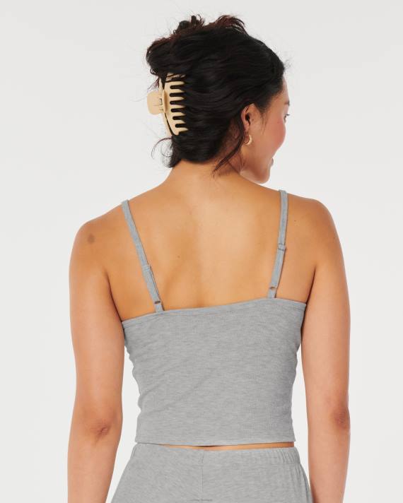 Hollister Kvinder gilly hicks jersey ribkantet blonde trim sovetank 2H8Z442 bunde lysegrå