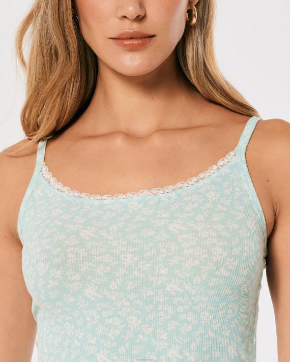 Hollister Kvinder gilly hicks ribbet jersey tank 2H8Z450 toppe mintgrøn blomster