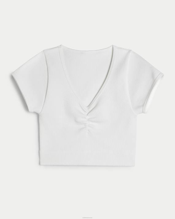 Hollister Kvinder gilly hicks ribbet sømløs cinch-front top 2H8Z284 toppe hvid