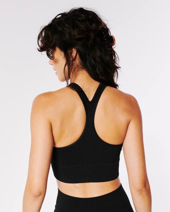 Hollister Kvinder gilly hicks ribbet sømløs longline bh-top med høj hals 2H8Z455 toppe sort