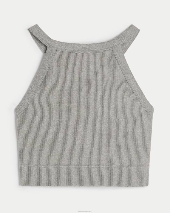 Hollister Kvinder gilly hicks ribstrikket sømløs bh-top med høj hals 2H8Z331 toppe gråmeleret