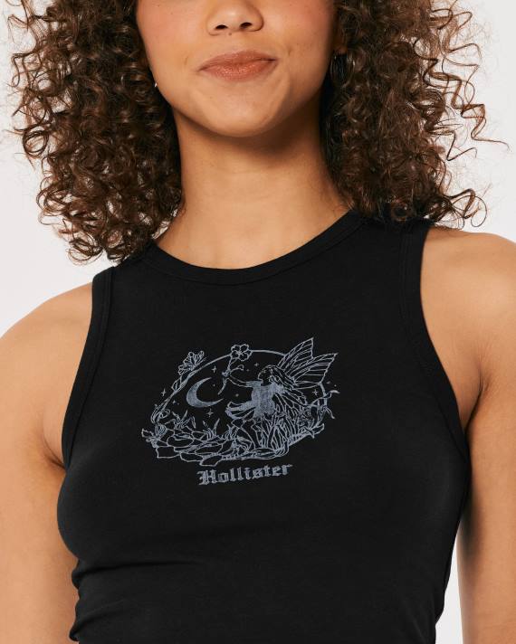 Hollister Kvinder højhalset logo grafisk tank 2H8Z258 toppe sort