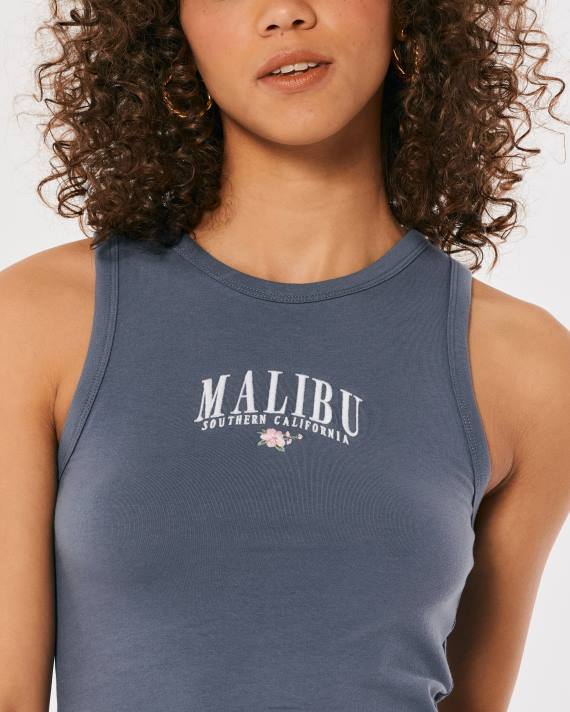 Hollister Kvinder højhalset malibu grafisk tank 2H8Z261 toppe blå