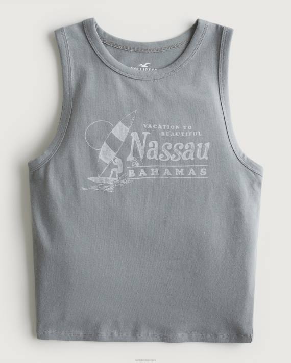 Hollister Kvinder højhalset nassau sejlende grafisk tank 2H8Z294 toppe lysegrå