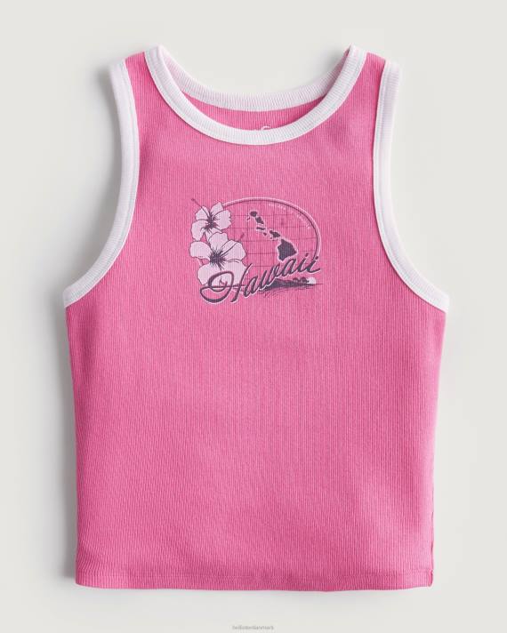 Hollister Kvinder højhalset ribbet hawaii grafisk tank 2H8Z291 toppe lyserød