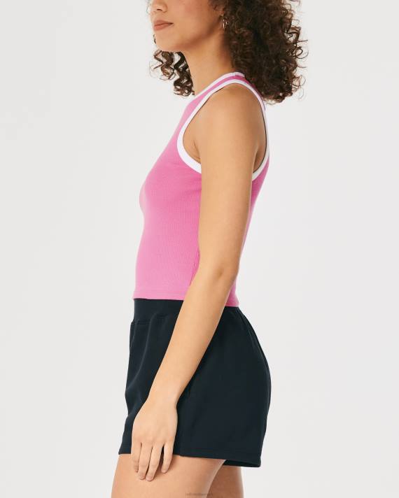 Hollister Kvinder højhalset ribbet hawaii grafisk tank 2H8Z291 toppe lyserød