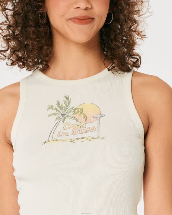 Hollister Kvinder højhalset ribbet strandgrafiktank 2H8Z308 toppe fløde