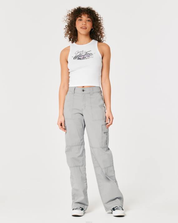 Hollister Kvinder højhalset riflet racerbils grafisk tank 2H8Z278 toppe hvid