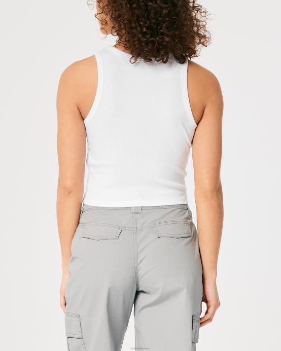 Hollister Kvinder højhalset riflet racerbils grafisk tank 2H8Z278 toppe hvid