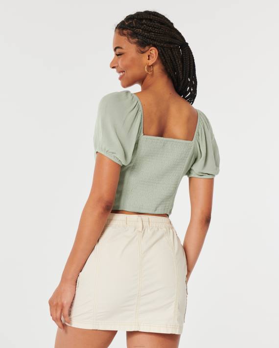 Hollister Kvinder kortærmet top med bindebånd 2H8Z172 toppe salvie grøn