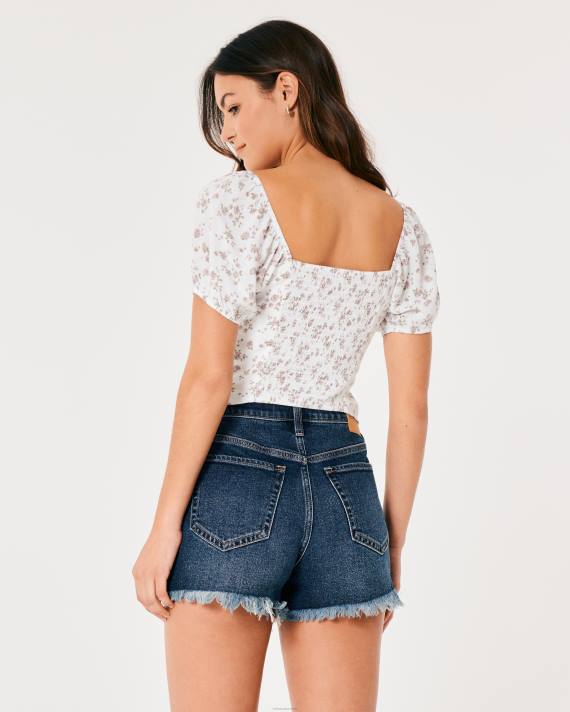 Hollister Kvinder kortærmet top med bindebånd 2H8Z47 toppe hvid blomstret