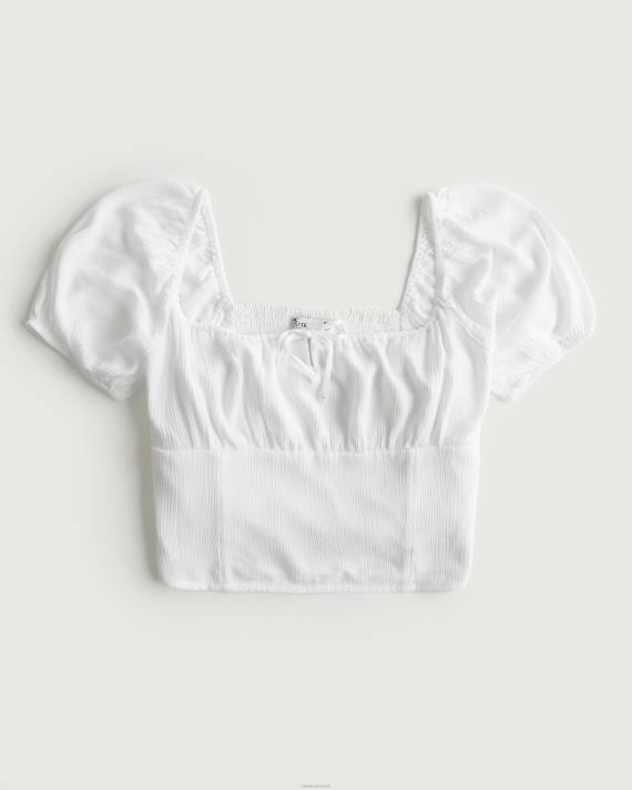 Hollister Kvinder kortærmet top med bindebånd 2H8Z73 toppe hvid