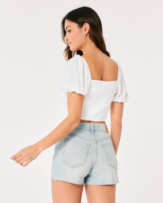 Hollister Kvinder kortærmet top med bindebånd 2H8Z73 toppe hvid