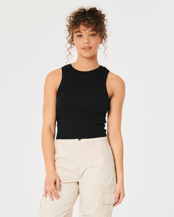 Hollister Kvinder ribbet højhalset tank 2H8Z16 toppe sort