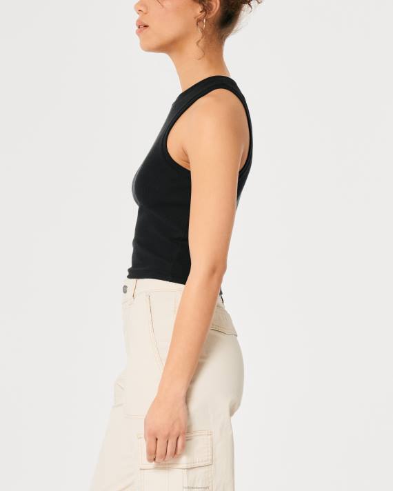 Hollister Kvinder ribbet højhalset tank 2H8Z16 toppe sort