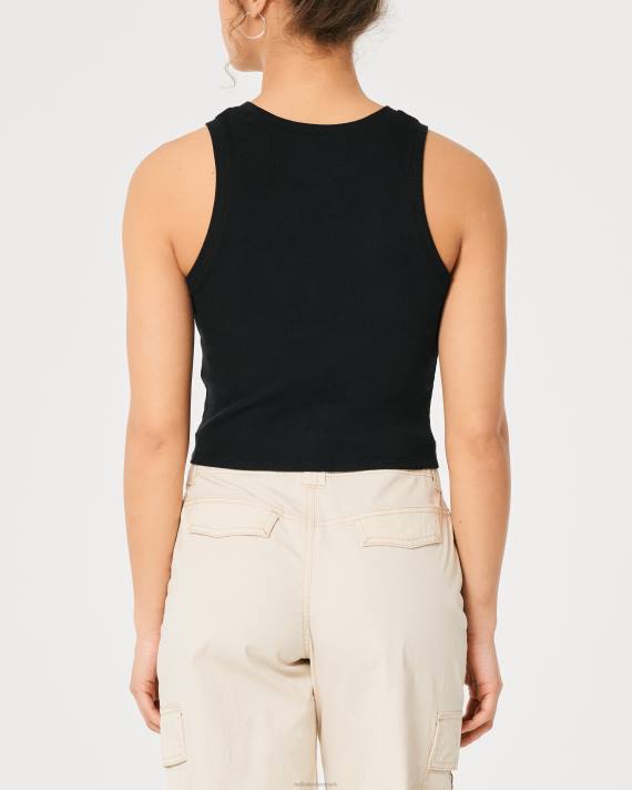 Hollister Kvinder ribbet højhalset tank 2H8Z16 toppe sort