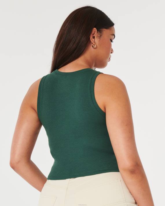 Hollister Kvinder ribbet højhalset tank 2H8Z18 toppe mørkegrøn