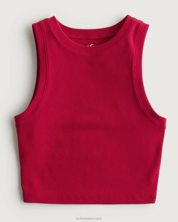 Hollister Kvinder ribbet højhalset tank 2H8Z192 toppe rød ribbet