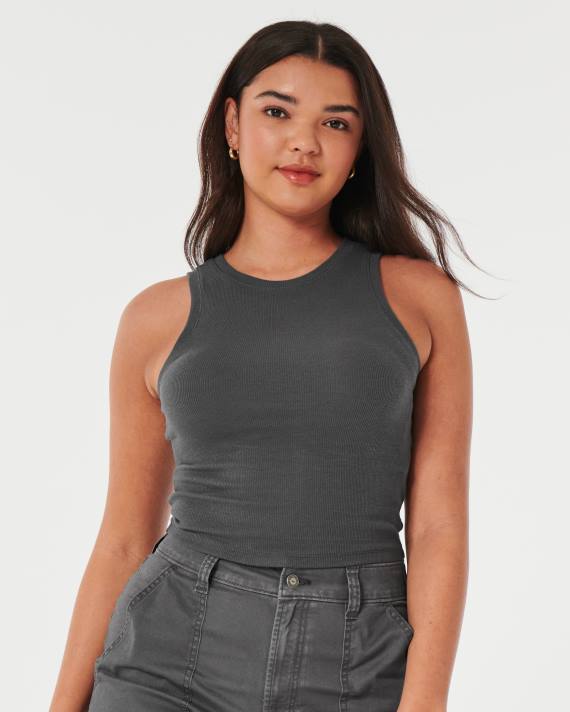 Hollister Kvinder ribbet højhalset tank 2H8Z33 toppe mørkegrå