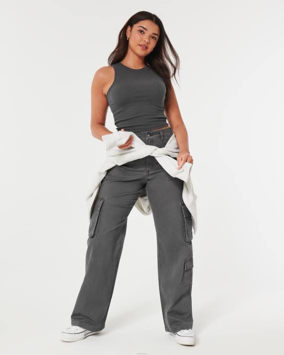 Hollister Kvinder ribbet højhalset tank 2H8Z33 toppe mørkegrå