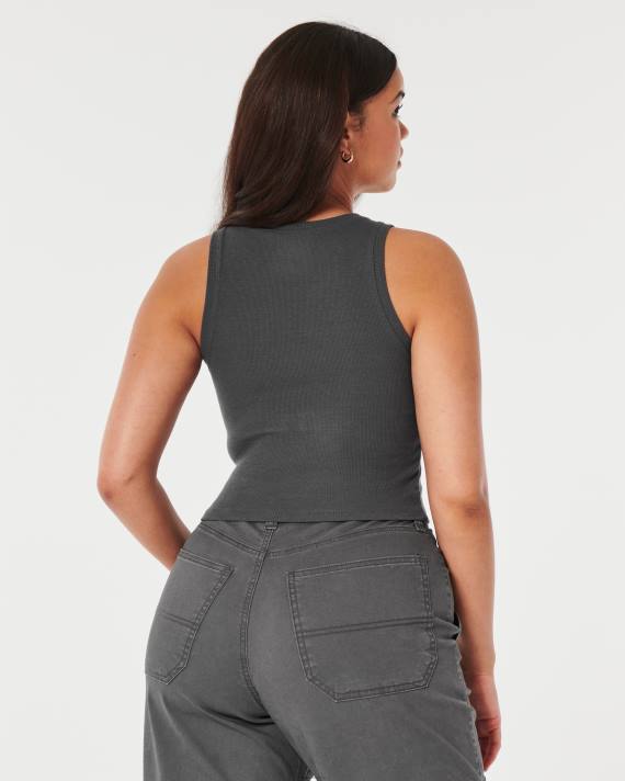Hollister Kvinder ribbet højhalset tank 2H8Z33 toppe mørkegrå