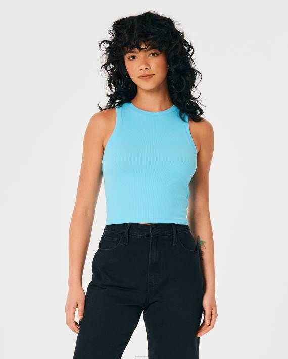Hollister Kvinder ribbet højhalset tank 2H8Z378 toppe turkis