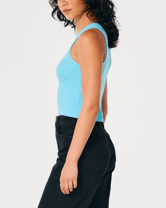 Hollister Kvinder ribbet højhalset tank 2H8Z378 toppe turkis