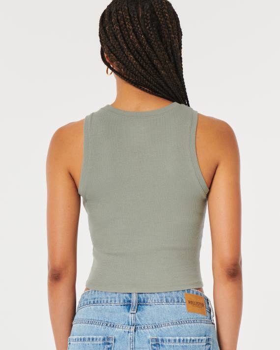 Hollister Kvinder ribbet højhalset tank 2H8Z49 toppe olivengrøn