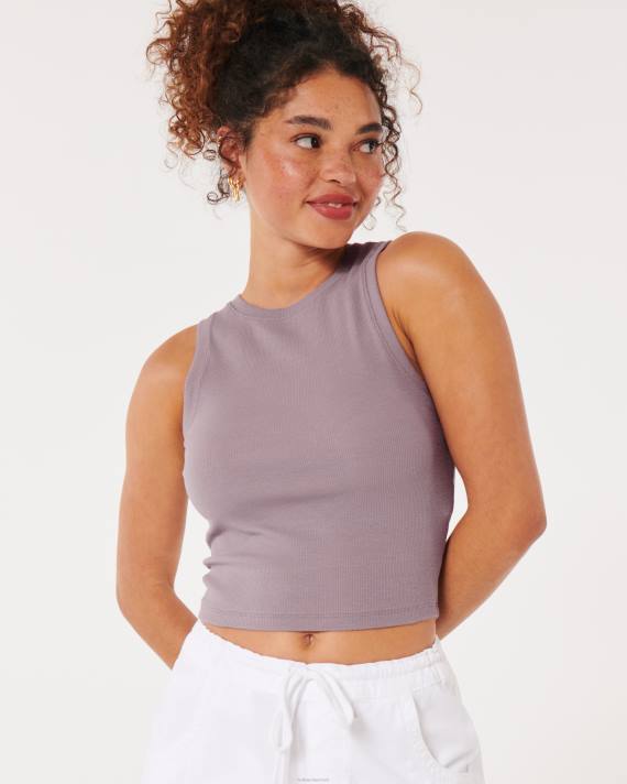 Hollister Kvinder ribbet højhalset tank 2H8Z50 toppe lilla grå